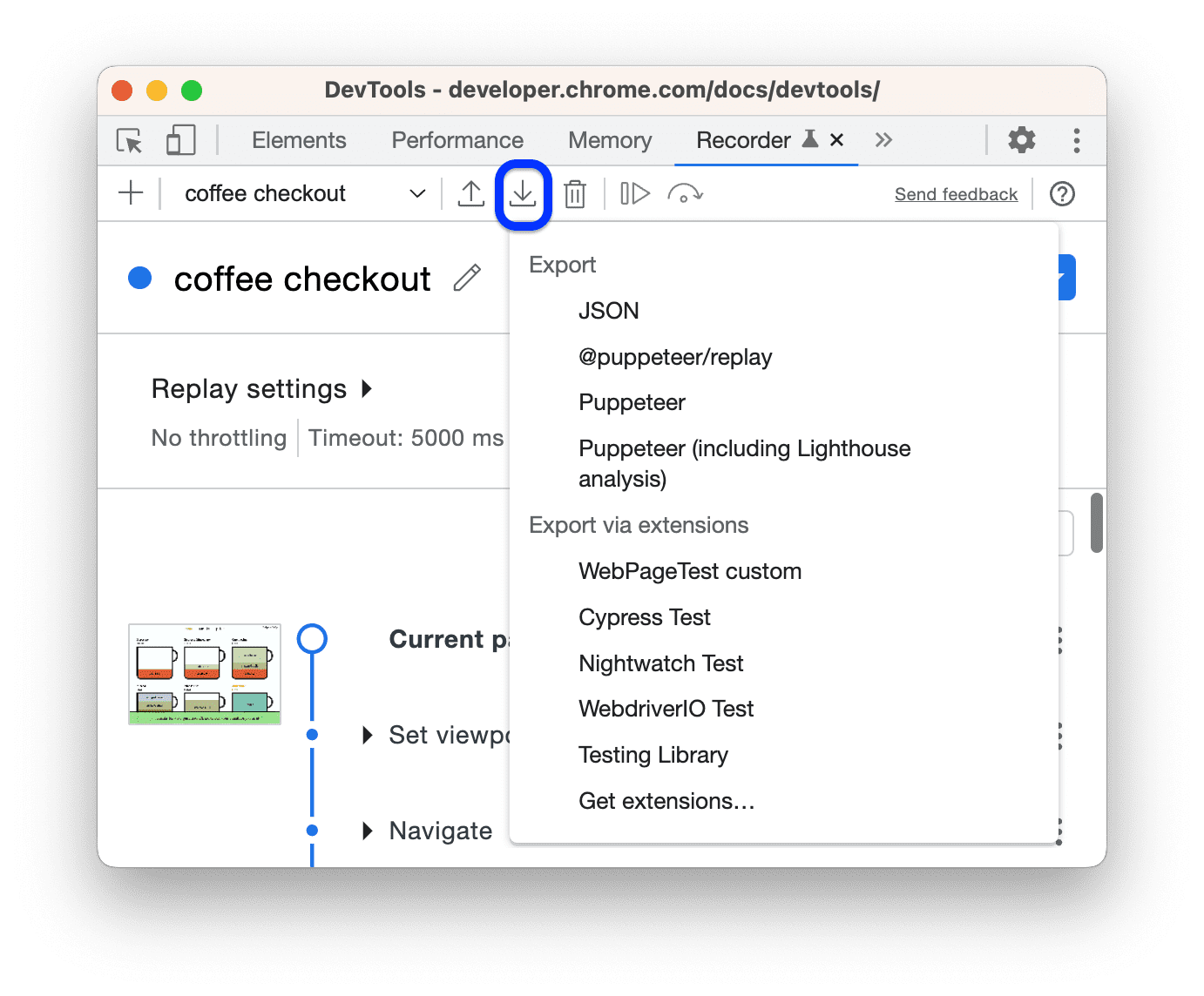 Formatoptionen für Export.