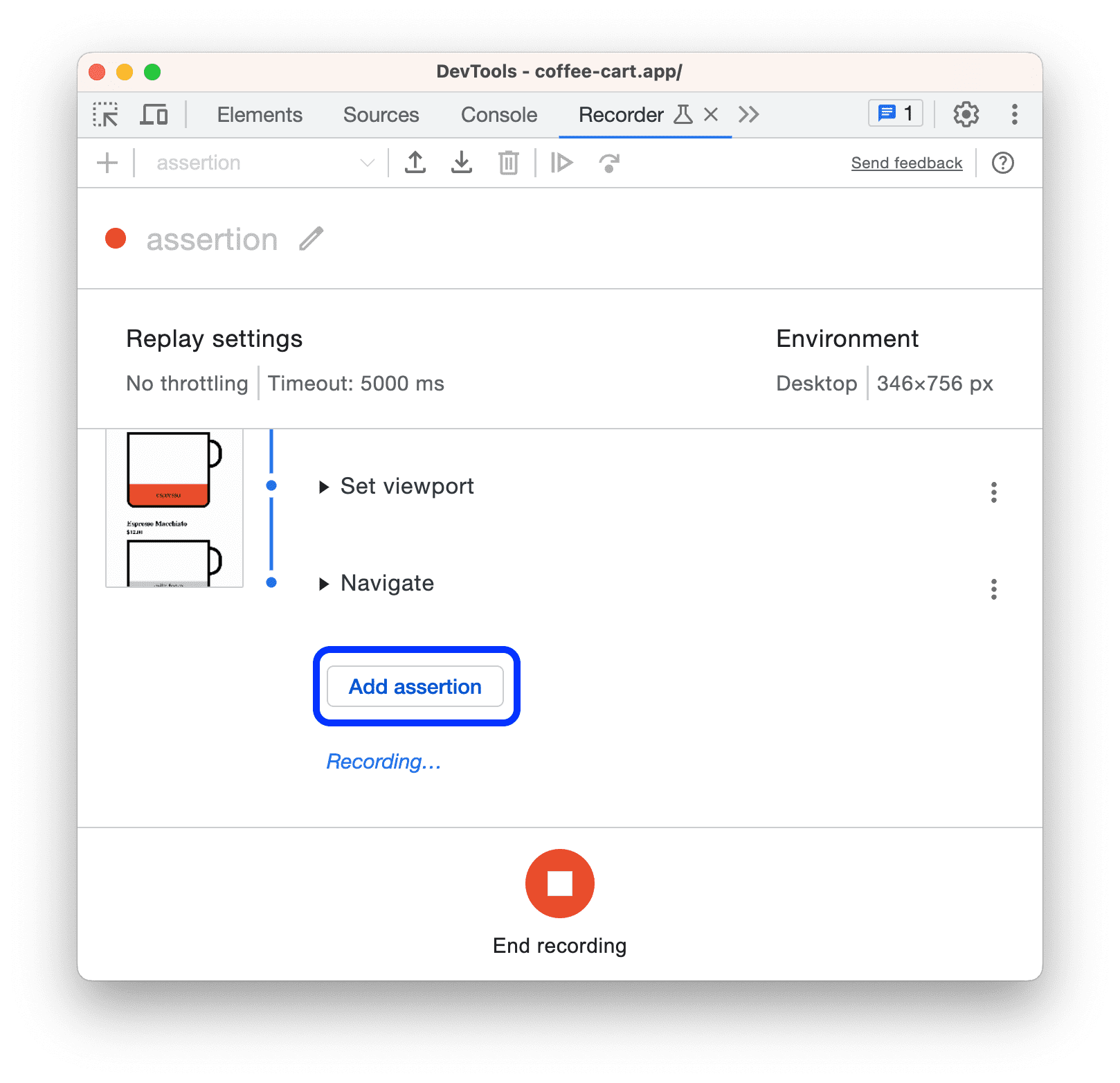 Add assertion 버튼