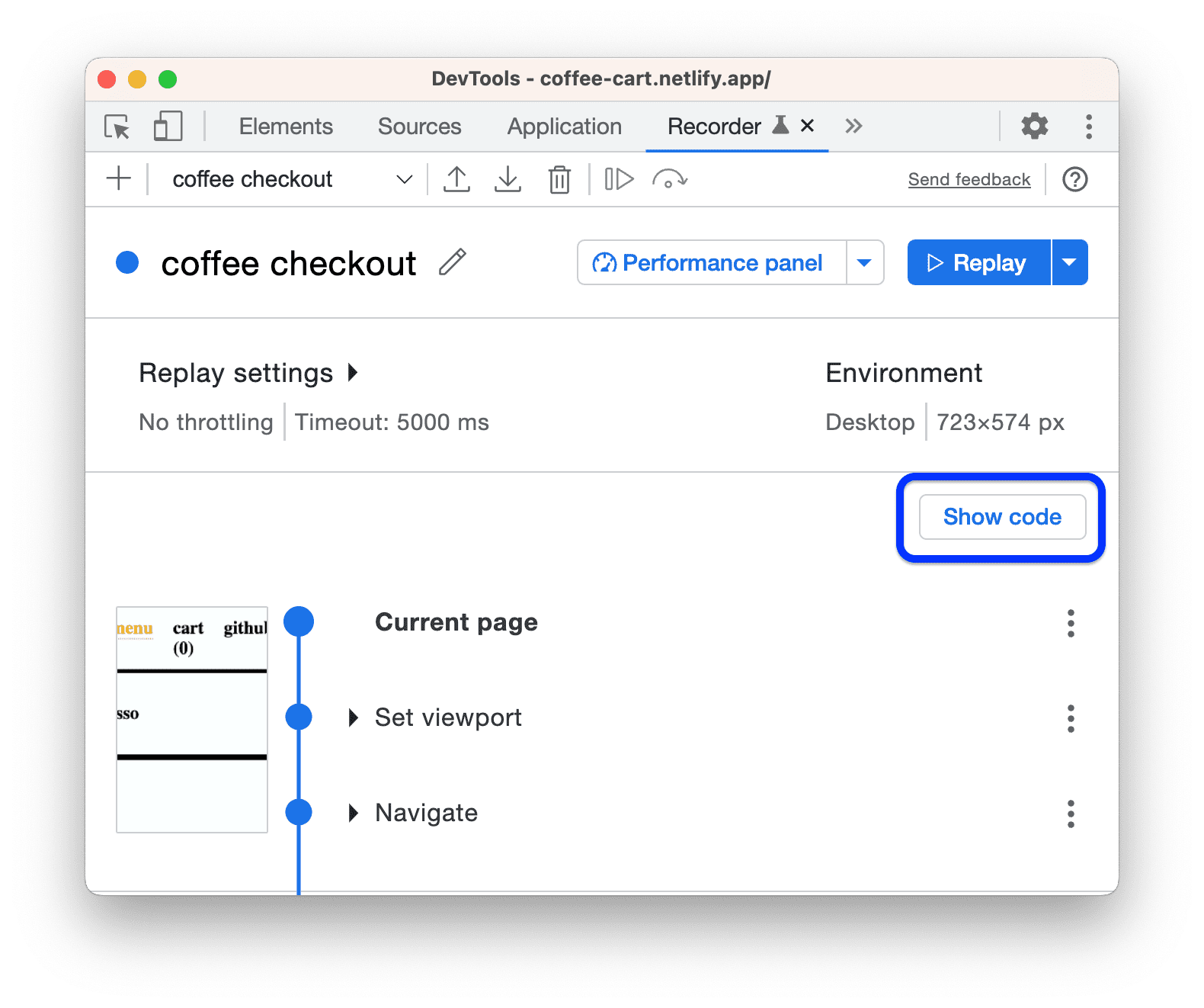 Die Schaltfläche Code anzeigen