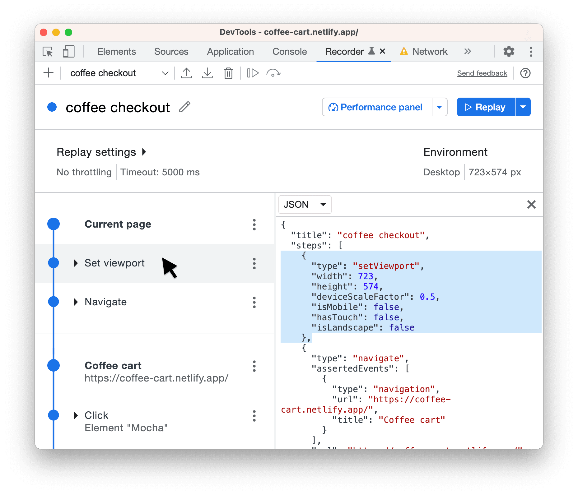 Vue côte à côte des étapes et de leur code.