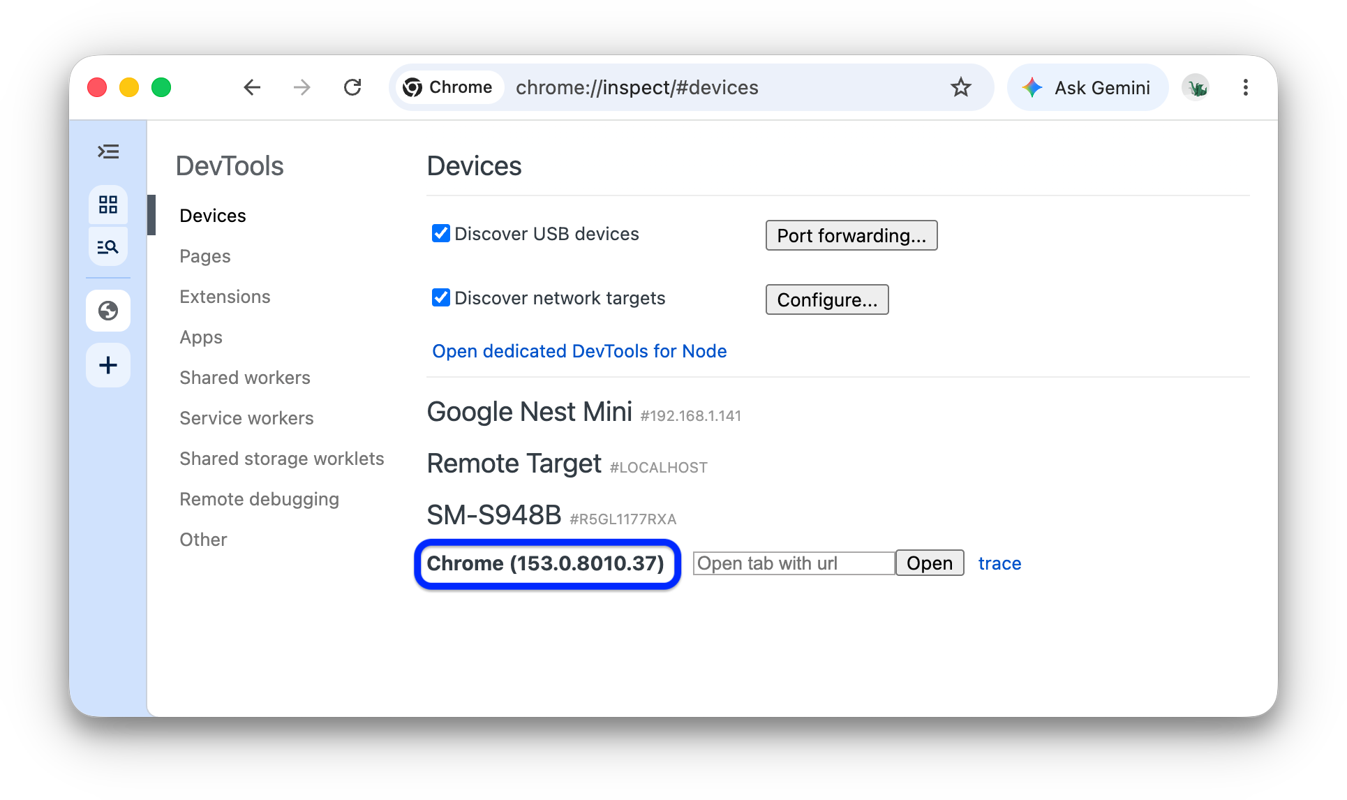 La versione di Chrome in esecuzione sul dispositivo.