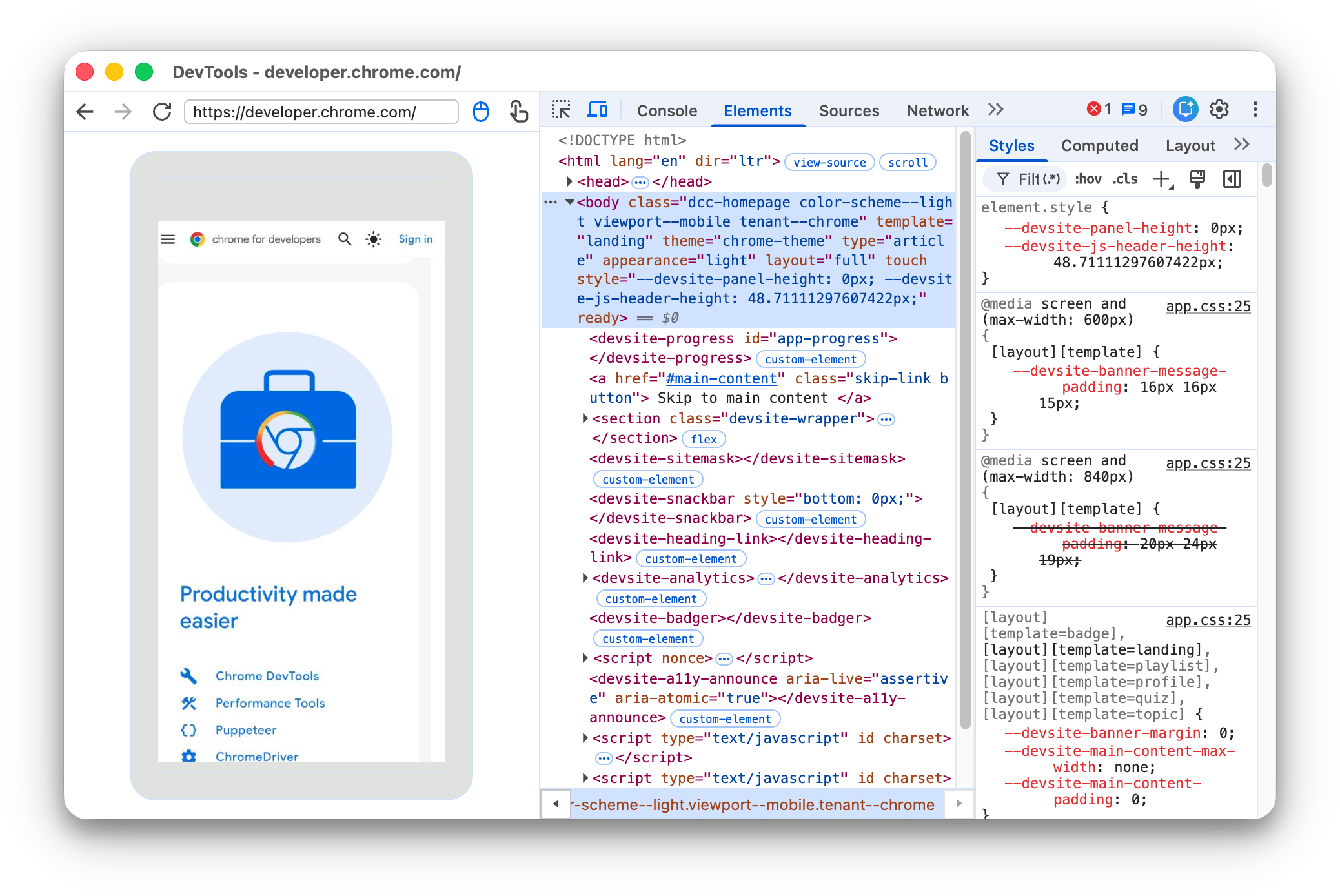 Una nuova istanza di DevTools per la scheda remota.