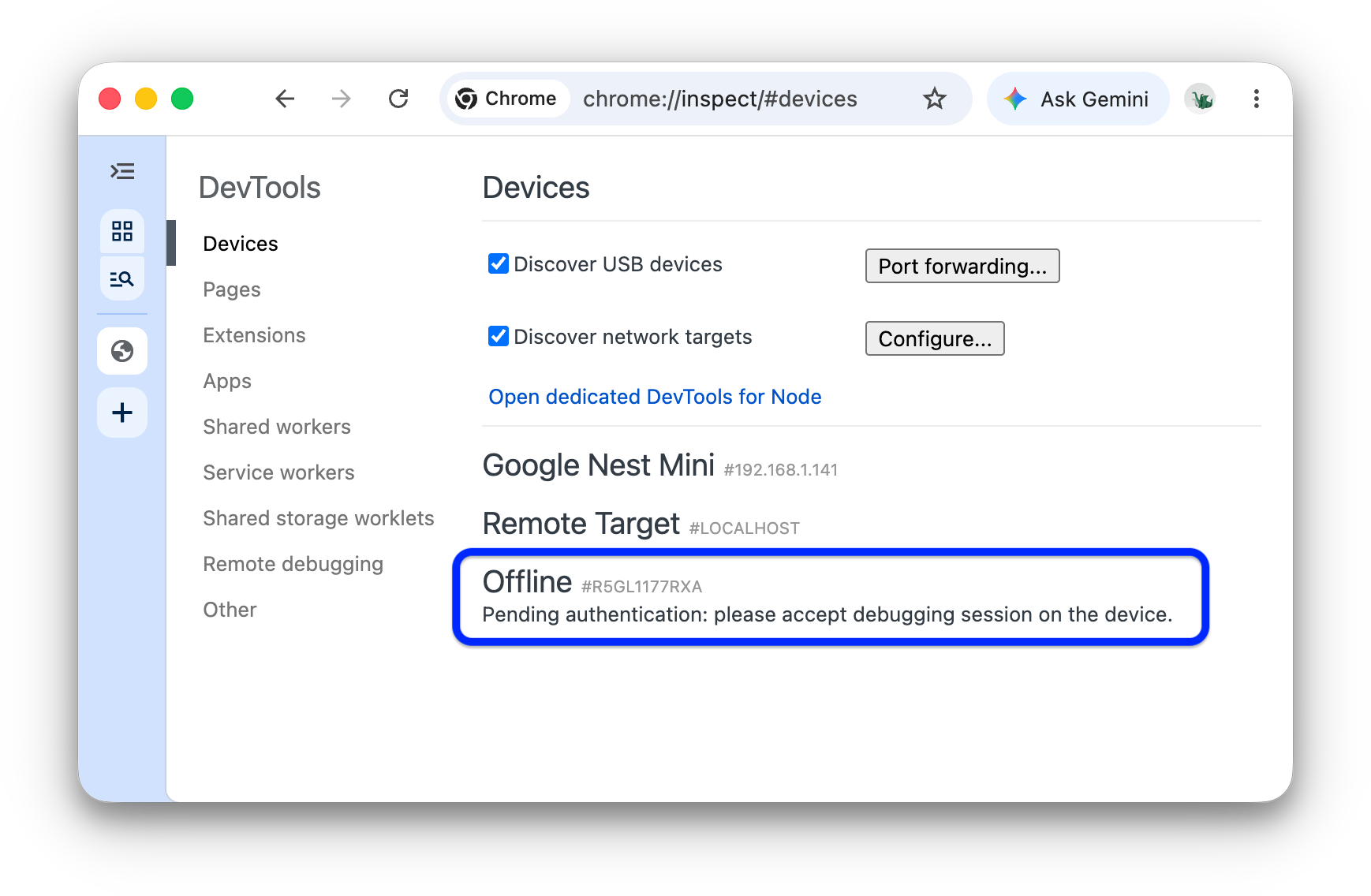 Offline device pending authentication.