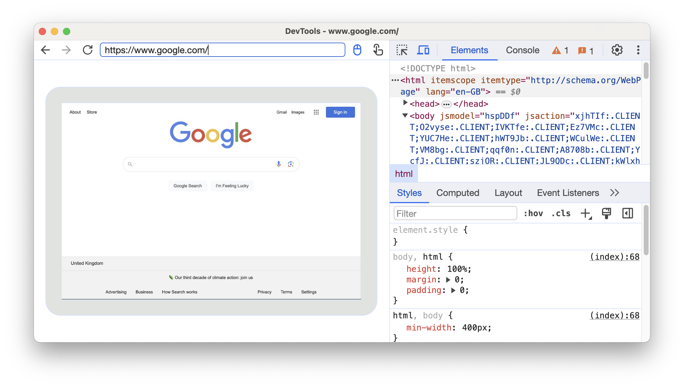 Entwicklertools im Gerätemodus