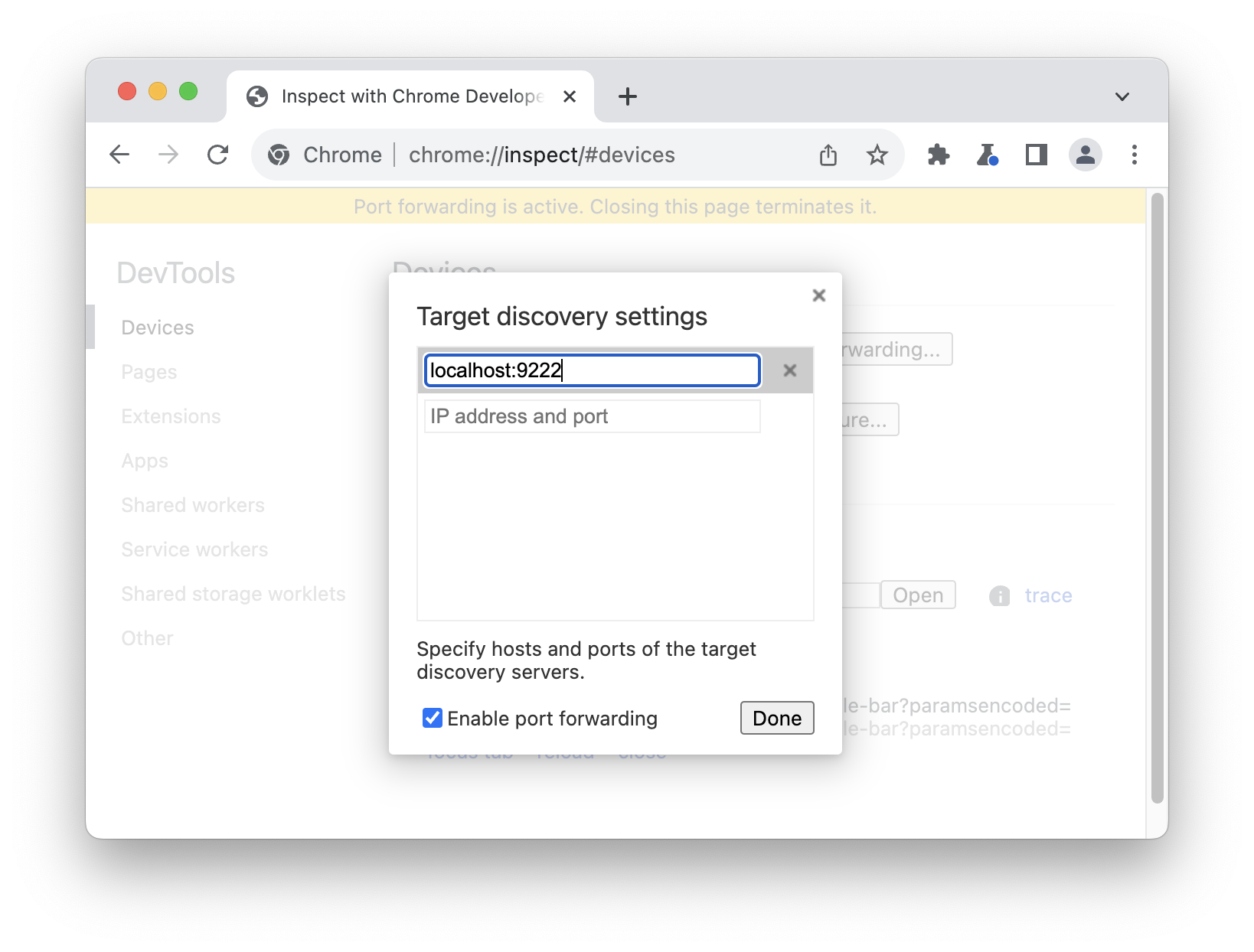 “Target discovery settings”窗口。