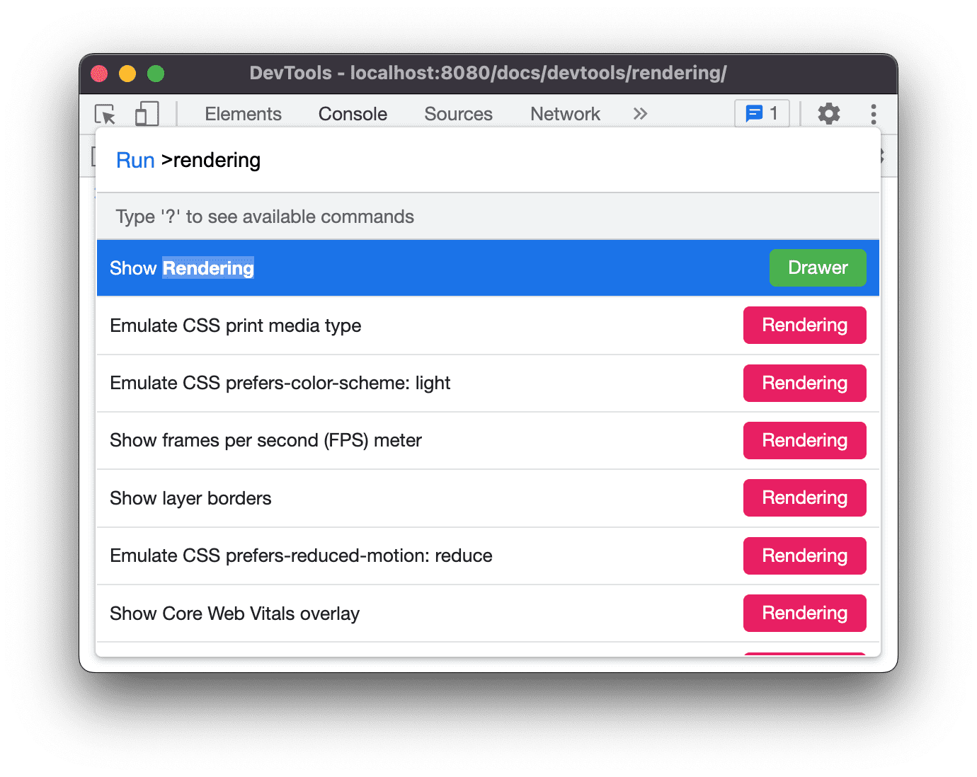 javascript access rendering settings in devtools... “渲染”标签页概览 | Chrome DevTools | Chrome for Developers