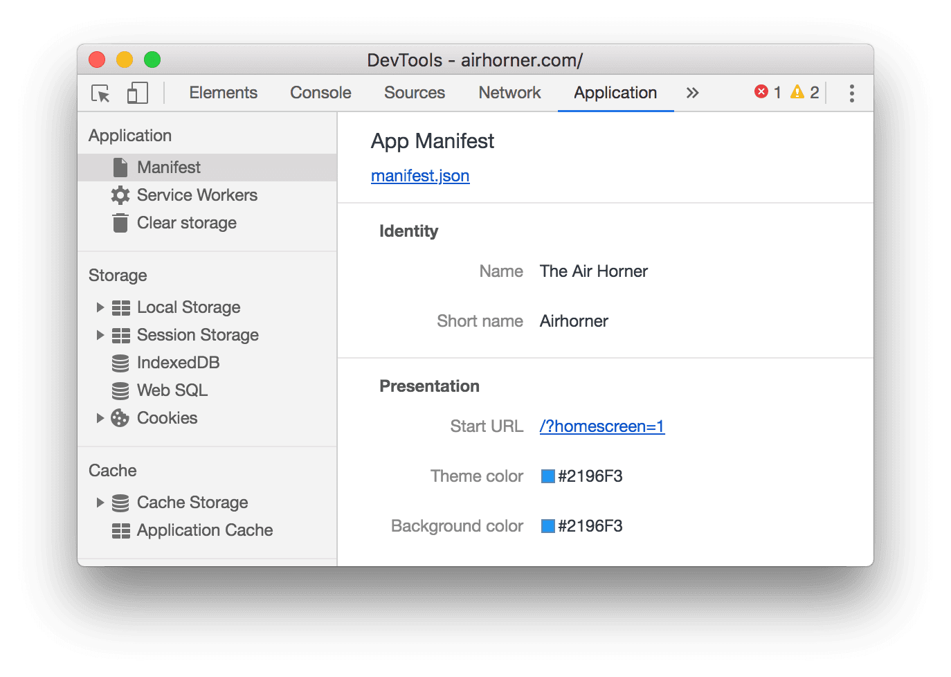 El panel Application