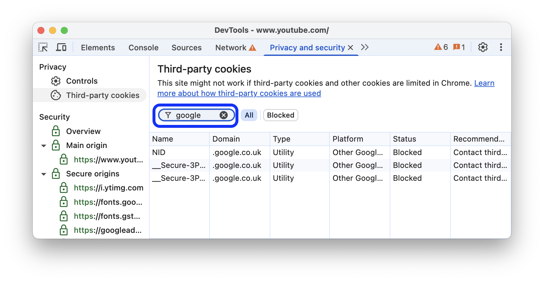 Filtering the table using the filter box and status value.