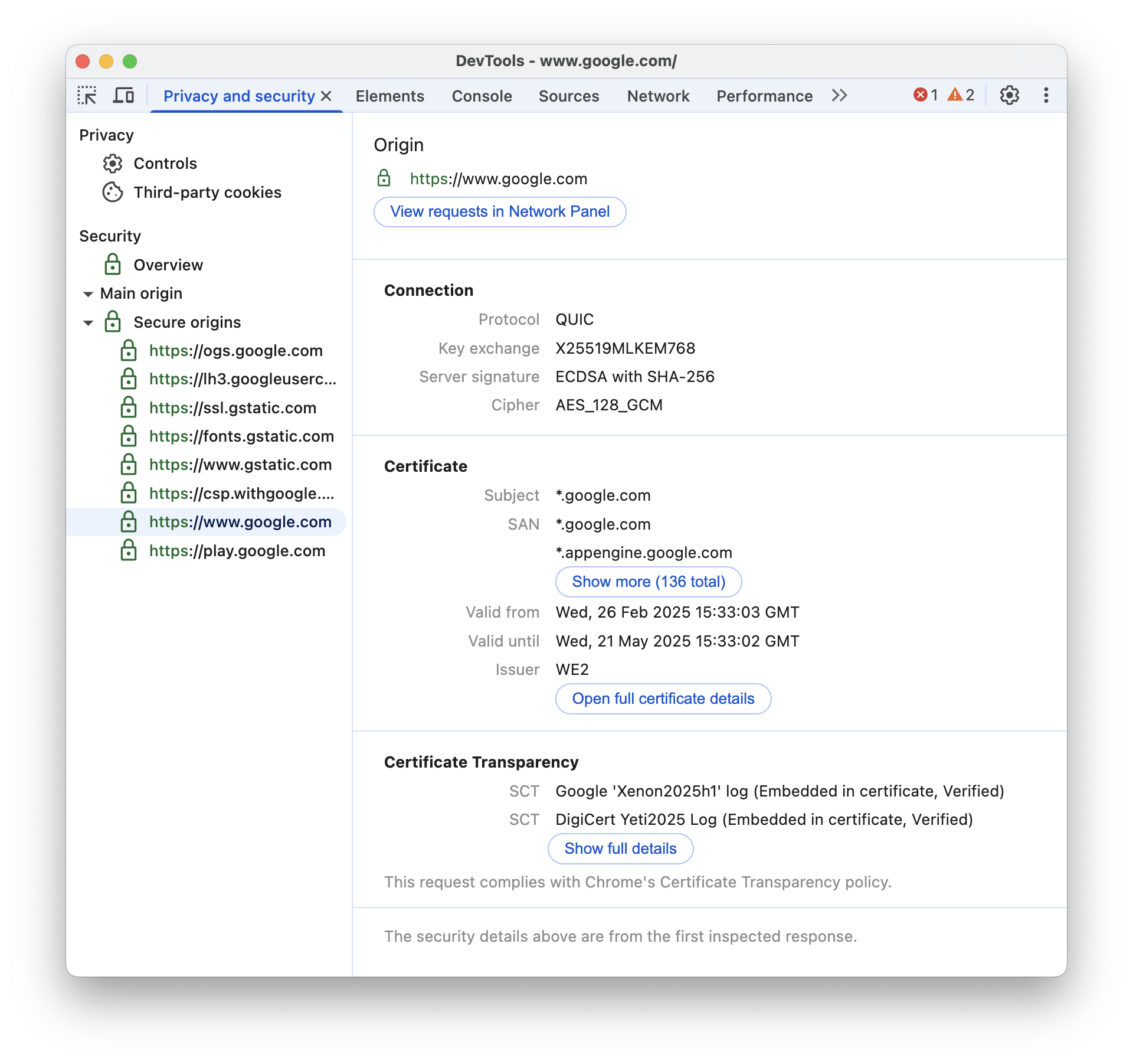 Dettagli dell'origine principale.
