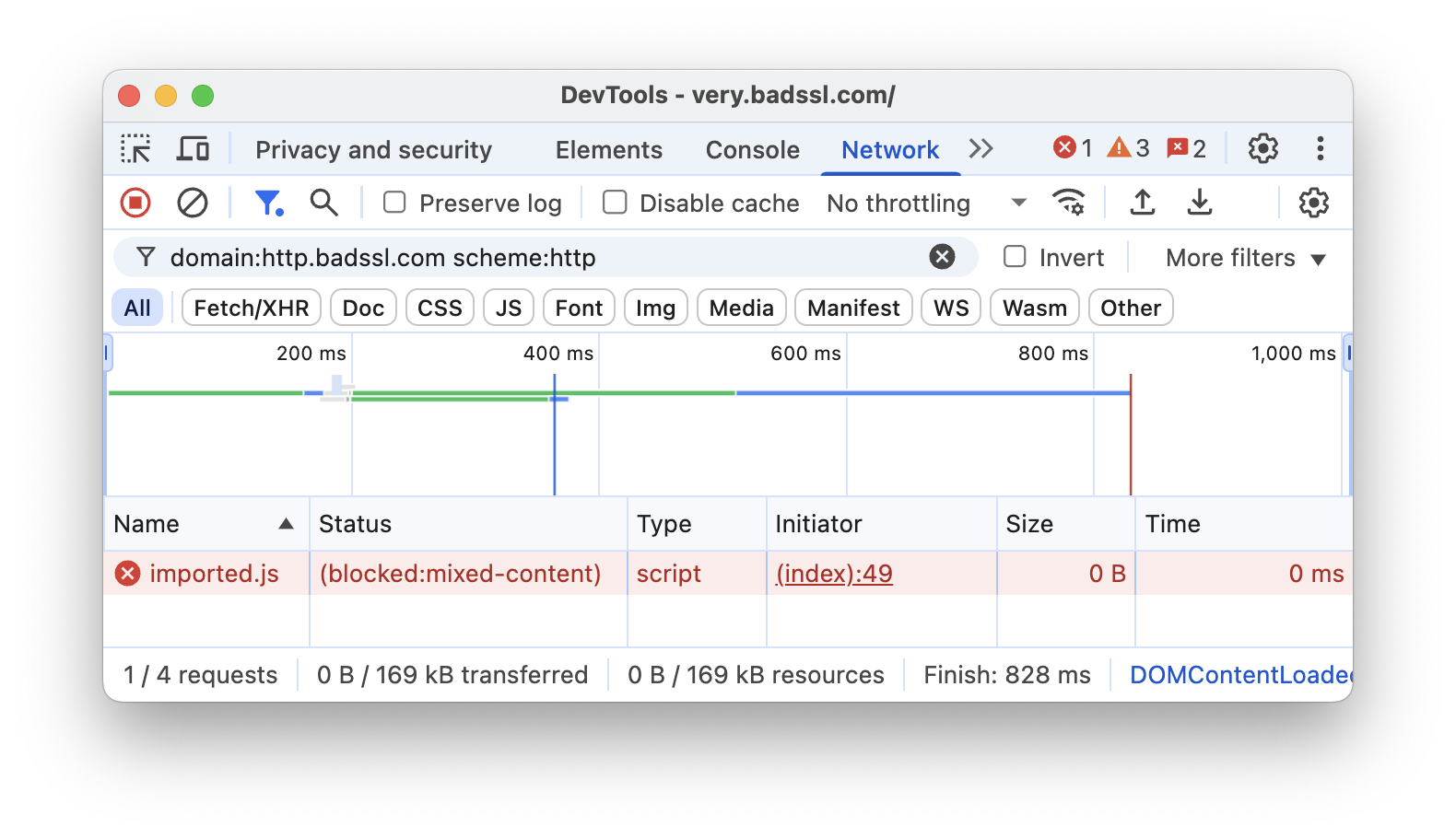 Mixed resources in the network log.