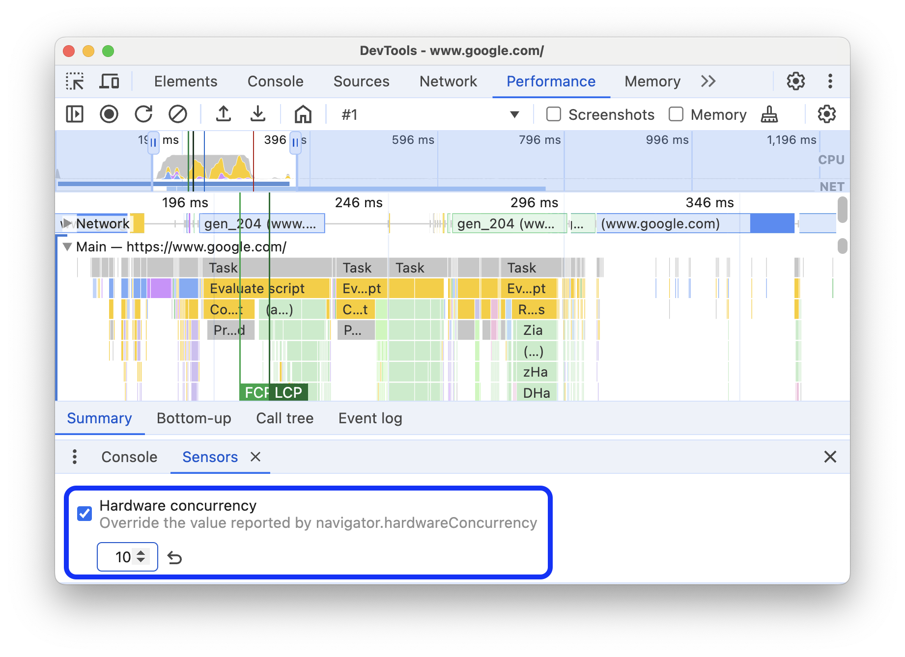 Se activó &quot;Concurrentes de hardware&quot; con la cantidad de núcleos establecida en 10.