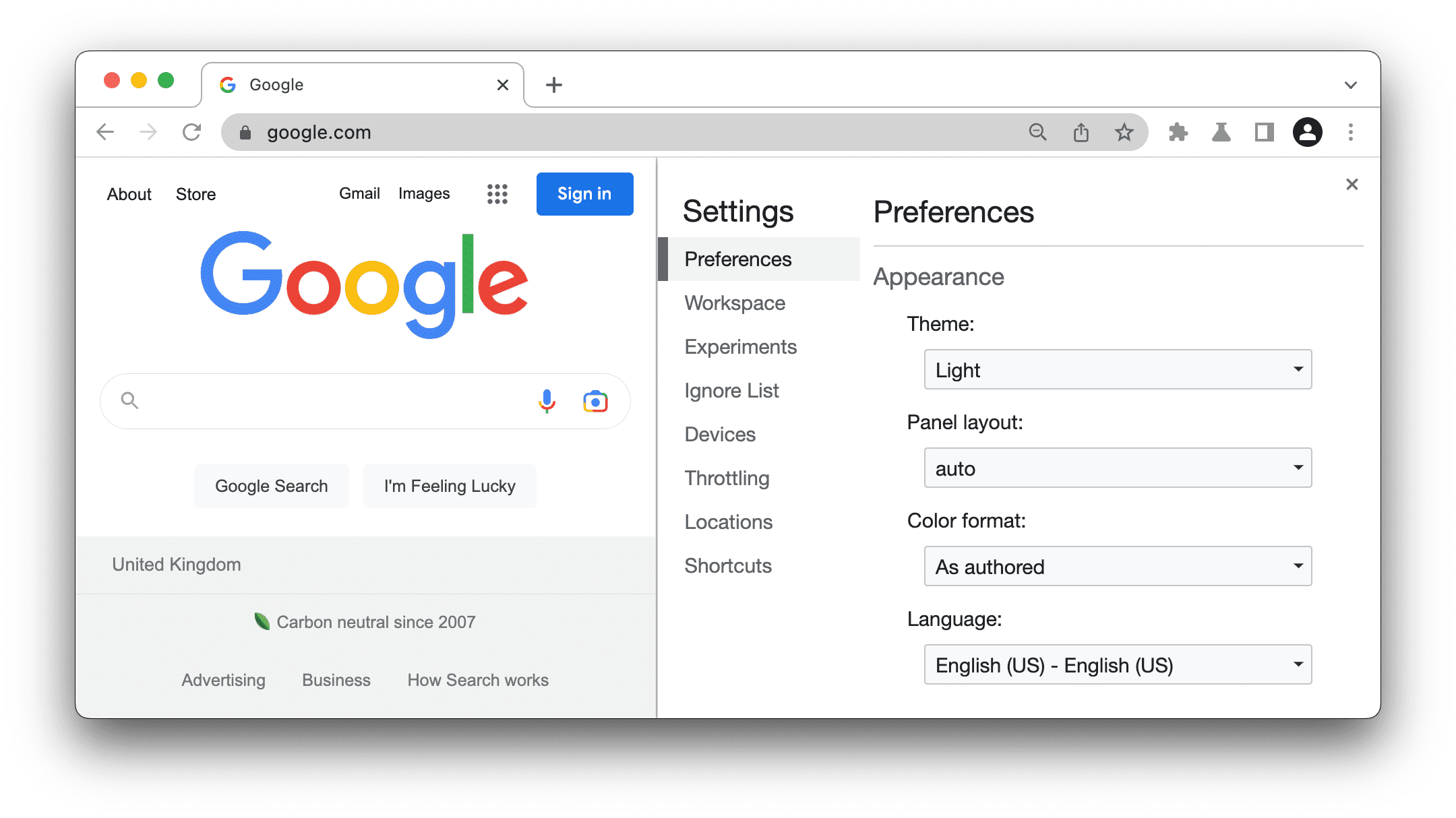 El panel de configuración