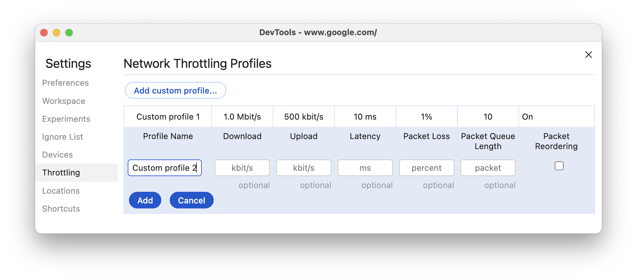 Crea un perfil nuevo en la pestaña Limitación.