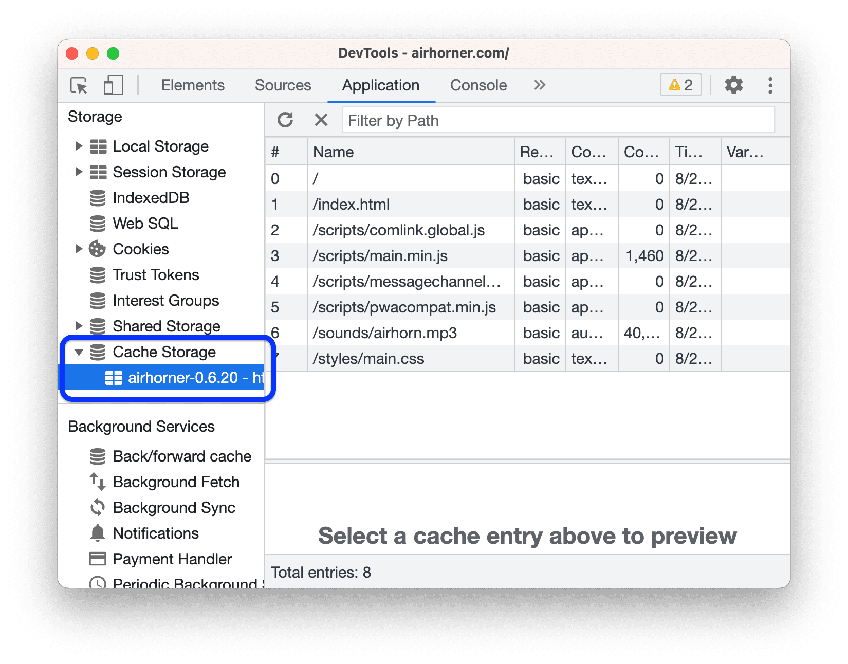 Viewing a cache's contents.