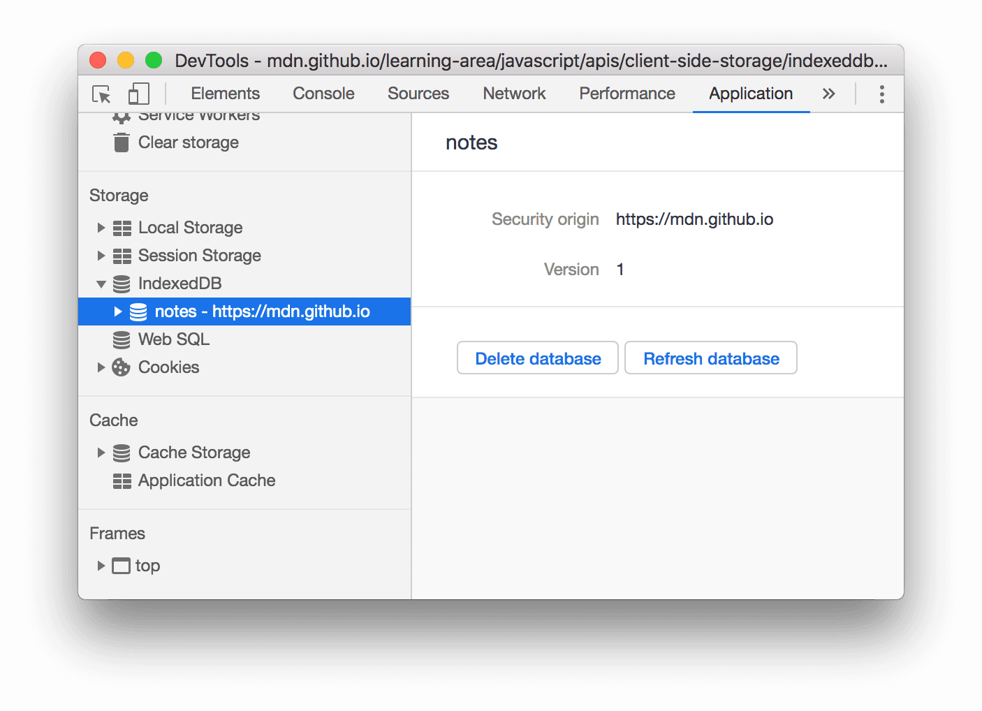 Pulsante &quot;Elimina database&quot;