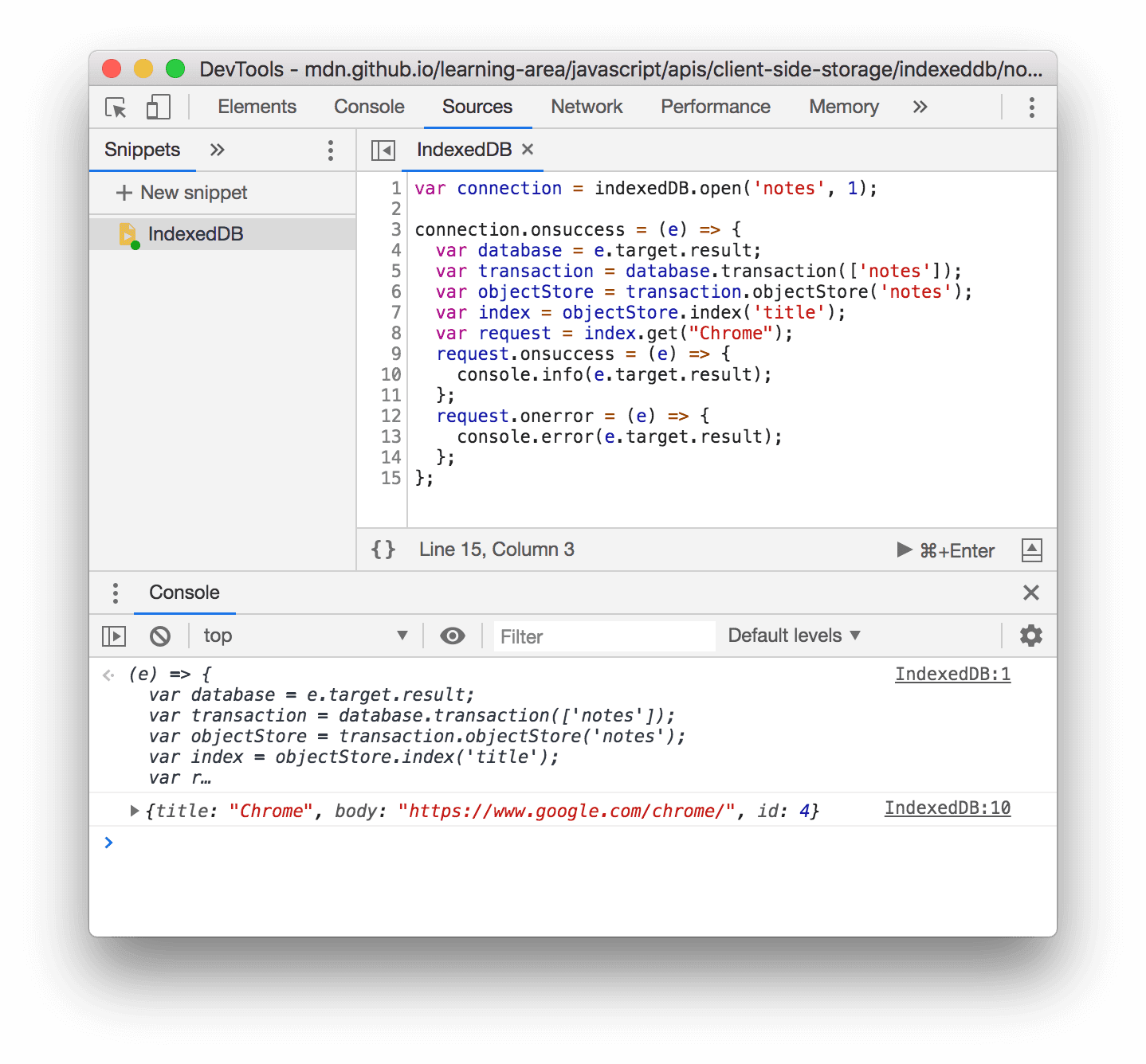 Usa un fragmento para interactuar con IndexedDB