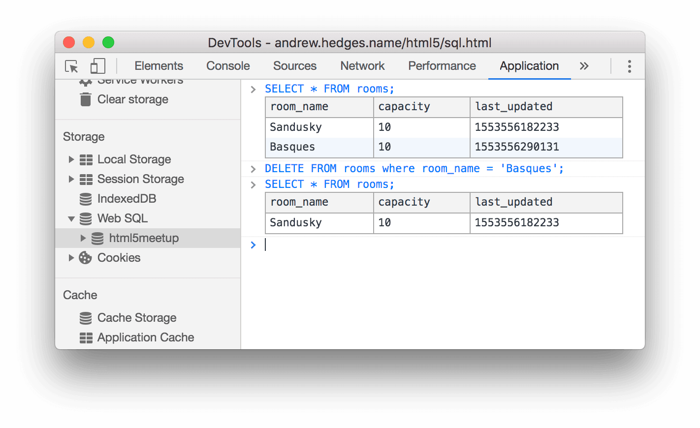 การใช้ Web SQL Console เพื่อลบแถวออกจากตาราง
