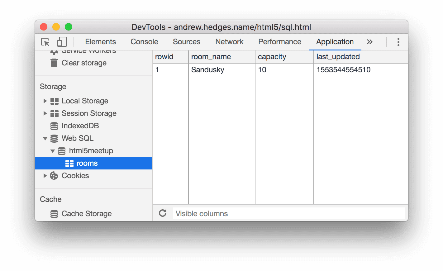 Daten einer Web SQL-Tabelle ansehen