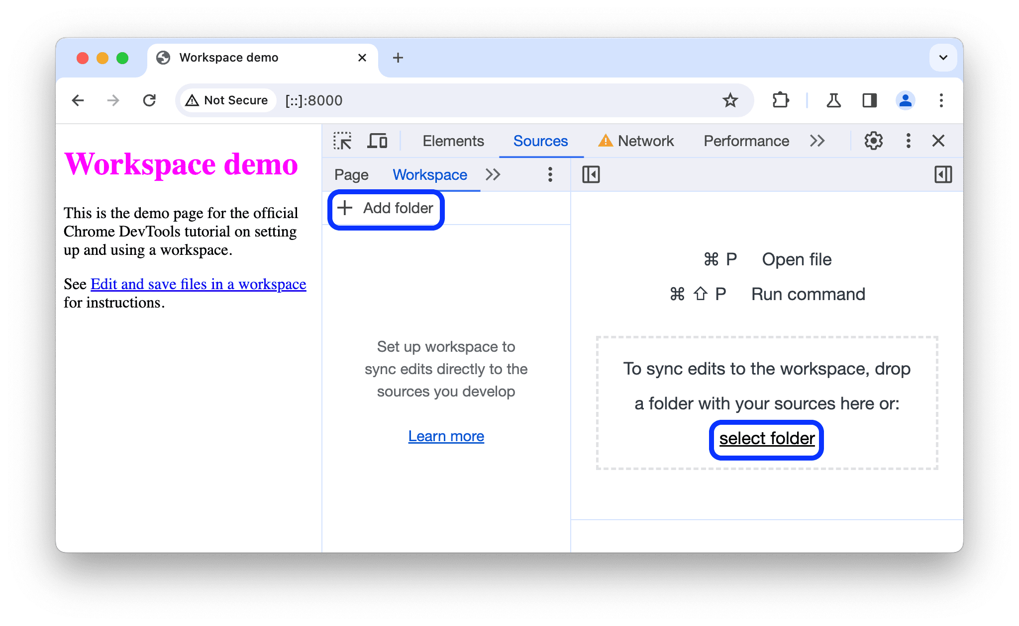 依次点击“Sources”>“Workspace”标签页。