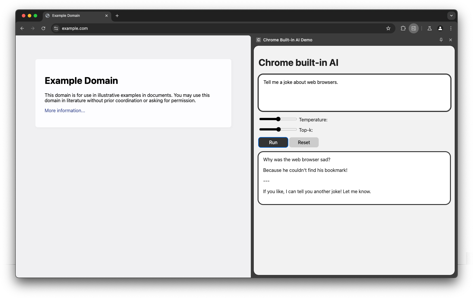 อินเทอร์เฟซสาธิตสําหรับ Prompt API