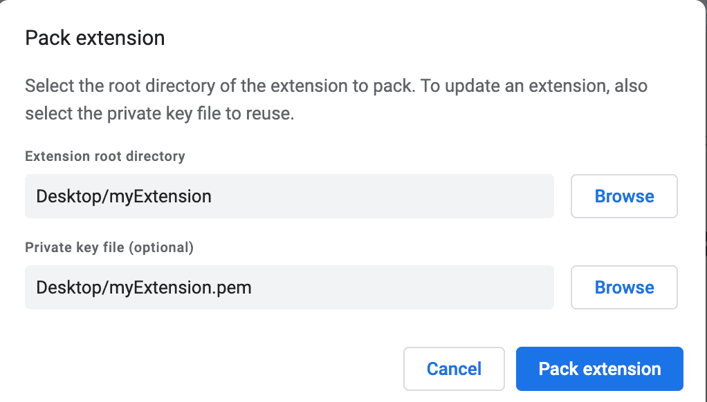 Se agregó el archivo Pem cuando se empaqueta la extensión.