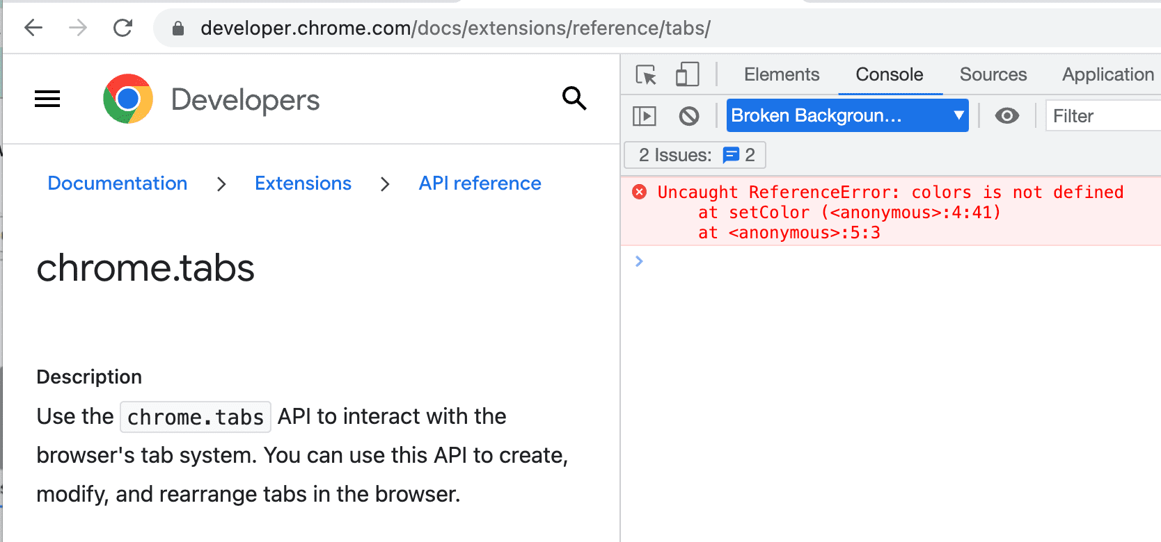 Error de extensión que se muestra en la consola de la página web