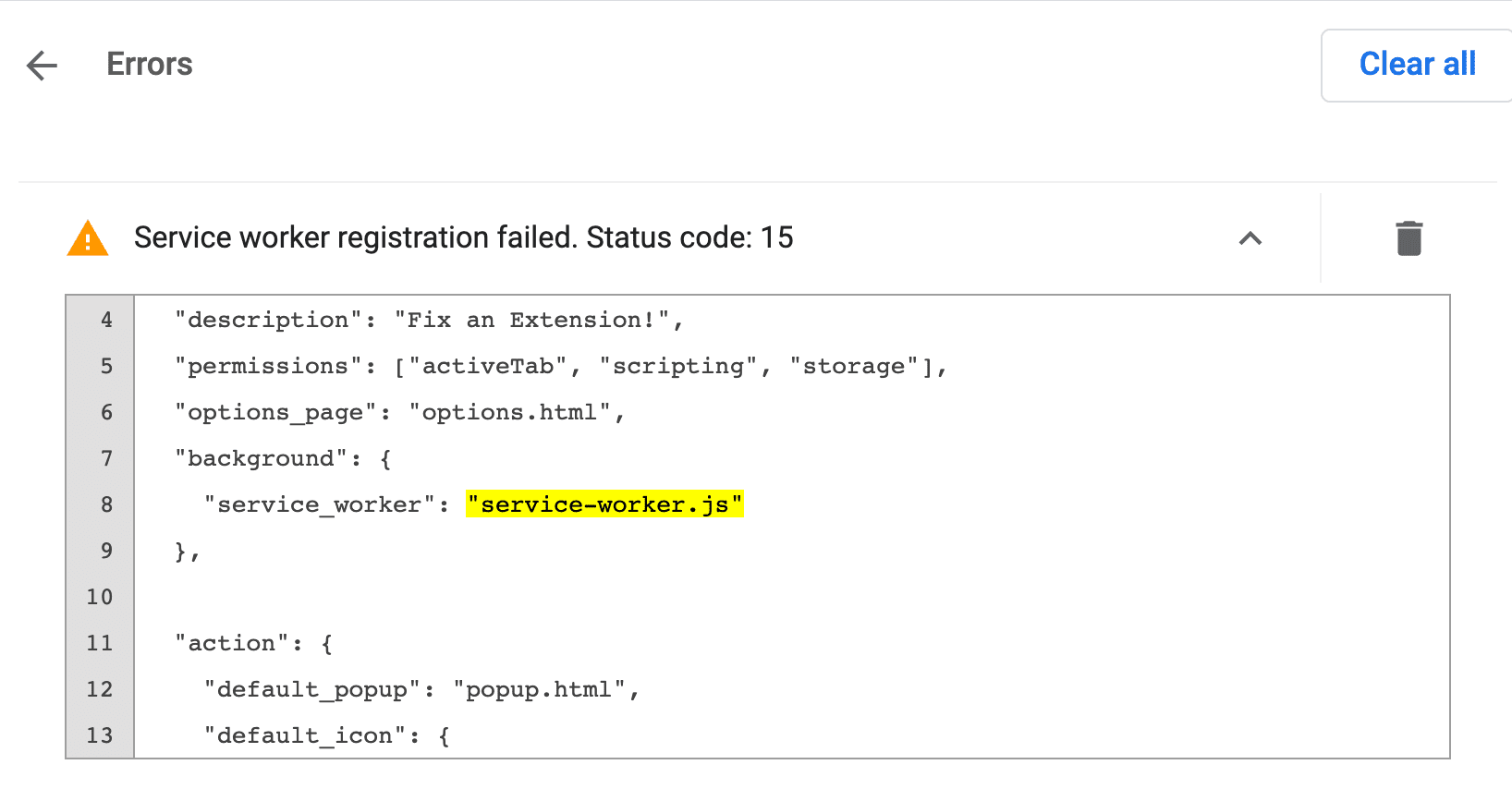 Service Worker の登録に失敗しました。ステータス コード: 15 エラー メッセージ