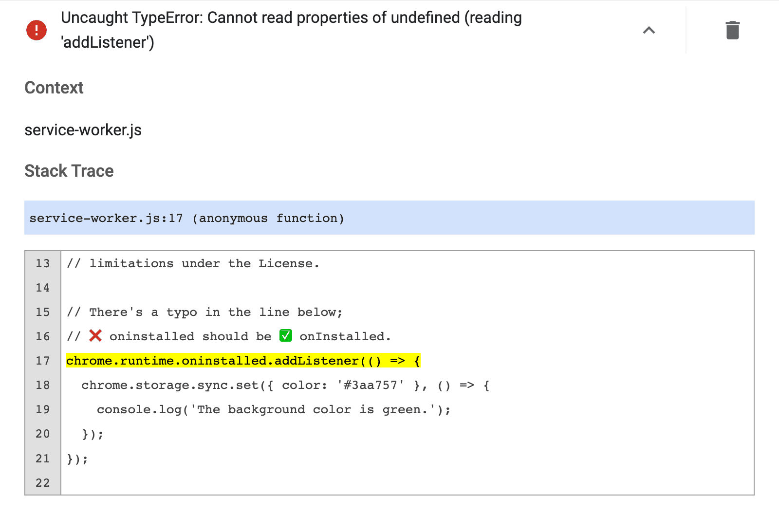 TypeError no detectado: no se pueden leer las propiedades de un mensaje de error no definido.