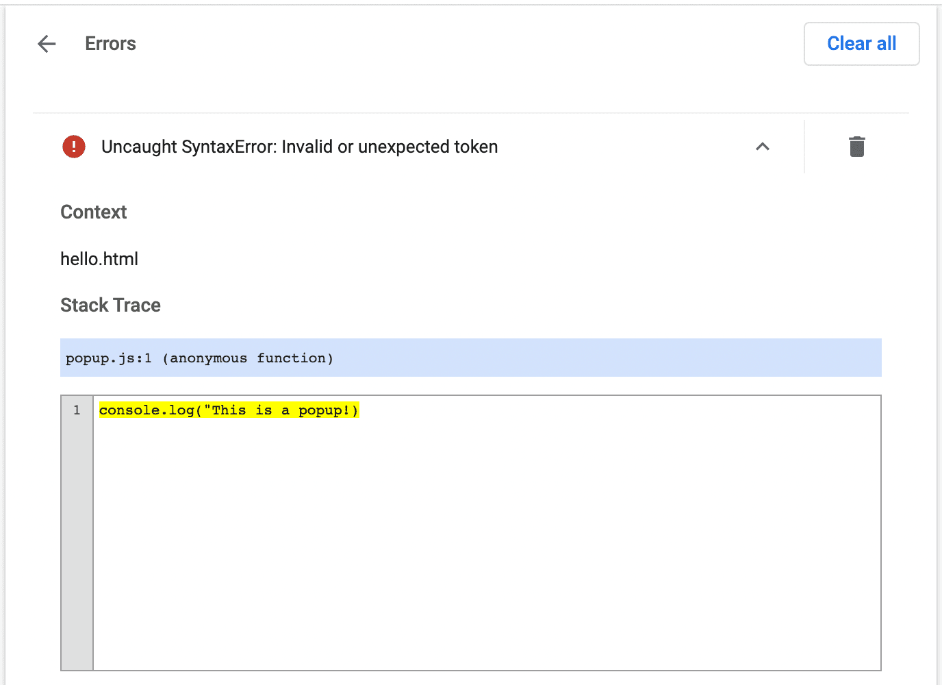 Details zum Erweiterungsfehler