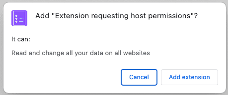 Diálogo de advertencia de permiso de host