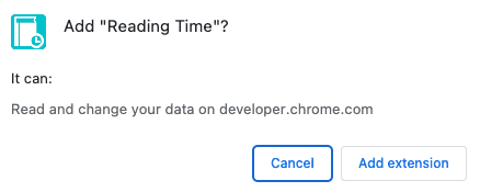 Avertissement d&#39;autorisation que l&#39;utilisateur verra lors de l&#39;installation de l&#39;extension Temps de lecture