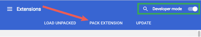 Developer Mode بررسی شده است و سپس روی Pack Extension کلیک کنید