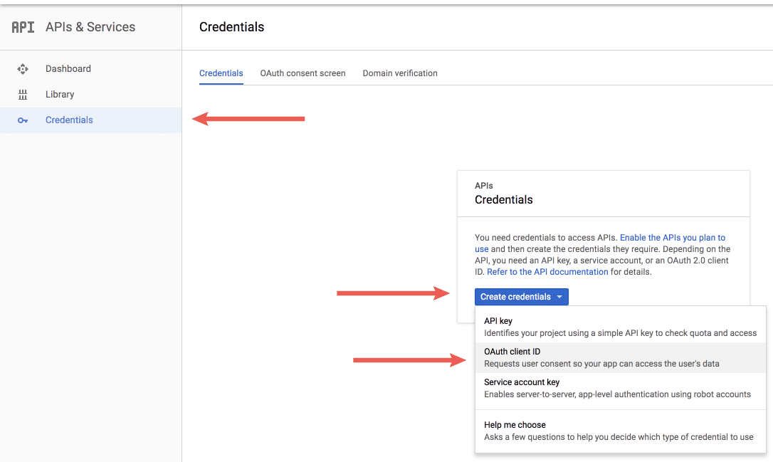 Criar credenciais para a extensão