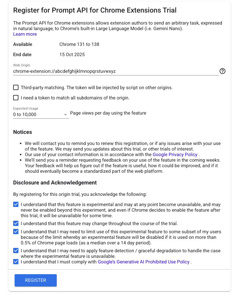 Formulário de registro do teste do Origin.