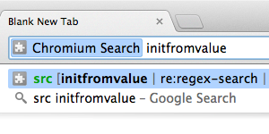Captura de pantalla que muestra sugerencias relacionadas con la palabra clave &quot;Búsqueda de Chromium&quot;