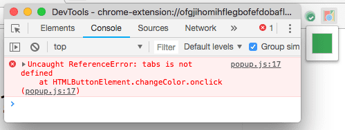 DevTools displaying popup error