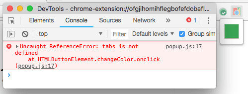 Les outils de développement affichent une erreur pop-up