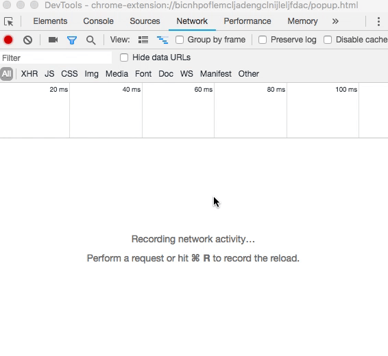 Refresh inside the network panel to view popup network requests