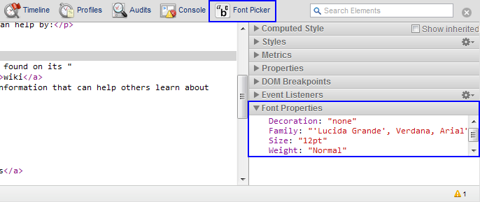 Bảng biểu tượng tiện ích trên thanh công cụ DevTools