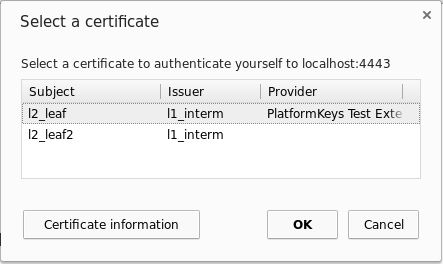 Finestra di dialogo di selezione del certificato