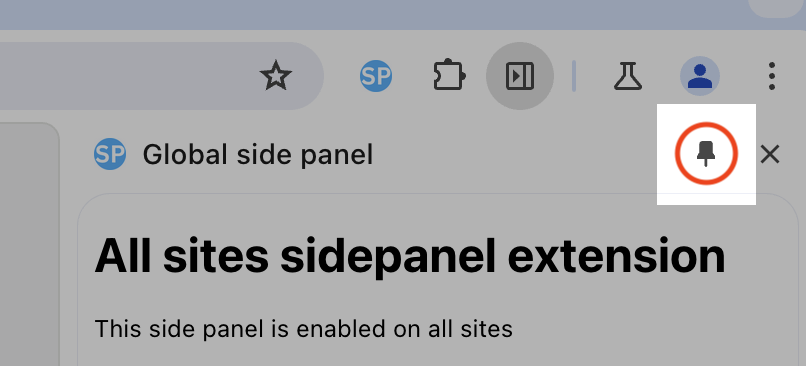 Ícone de fixação na interface do painel lateral.