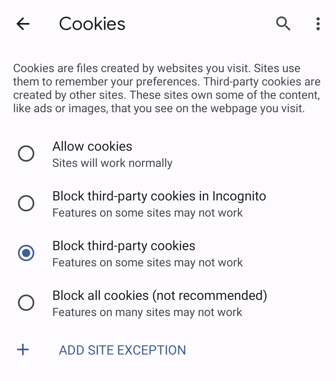 חסימת קובצי Cookie של צד שלישי דרך ההגדרות של Chrome
