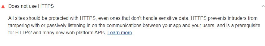 Lighthouse の監査結果で、ページが HTTPS で接続されていないことが判明