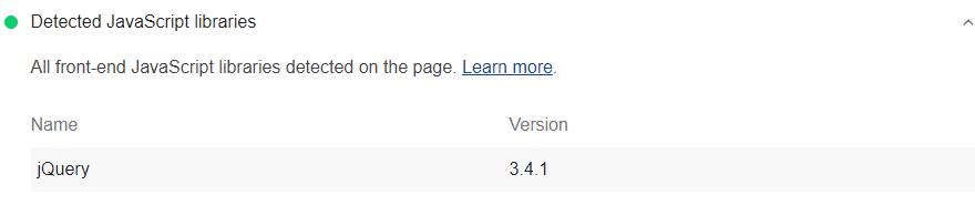 लाइटहाउस ऑडिट में, पेज पर पहचानी गई सभी फ़्रंट-एंड JavaScript लाइब्रेरी दिख रही हैं