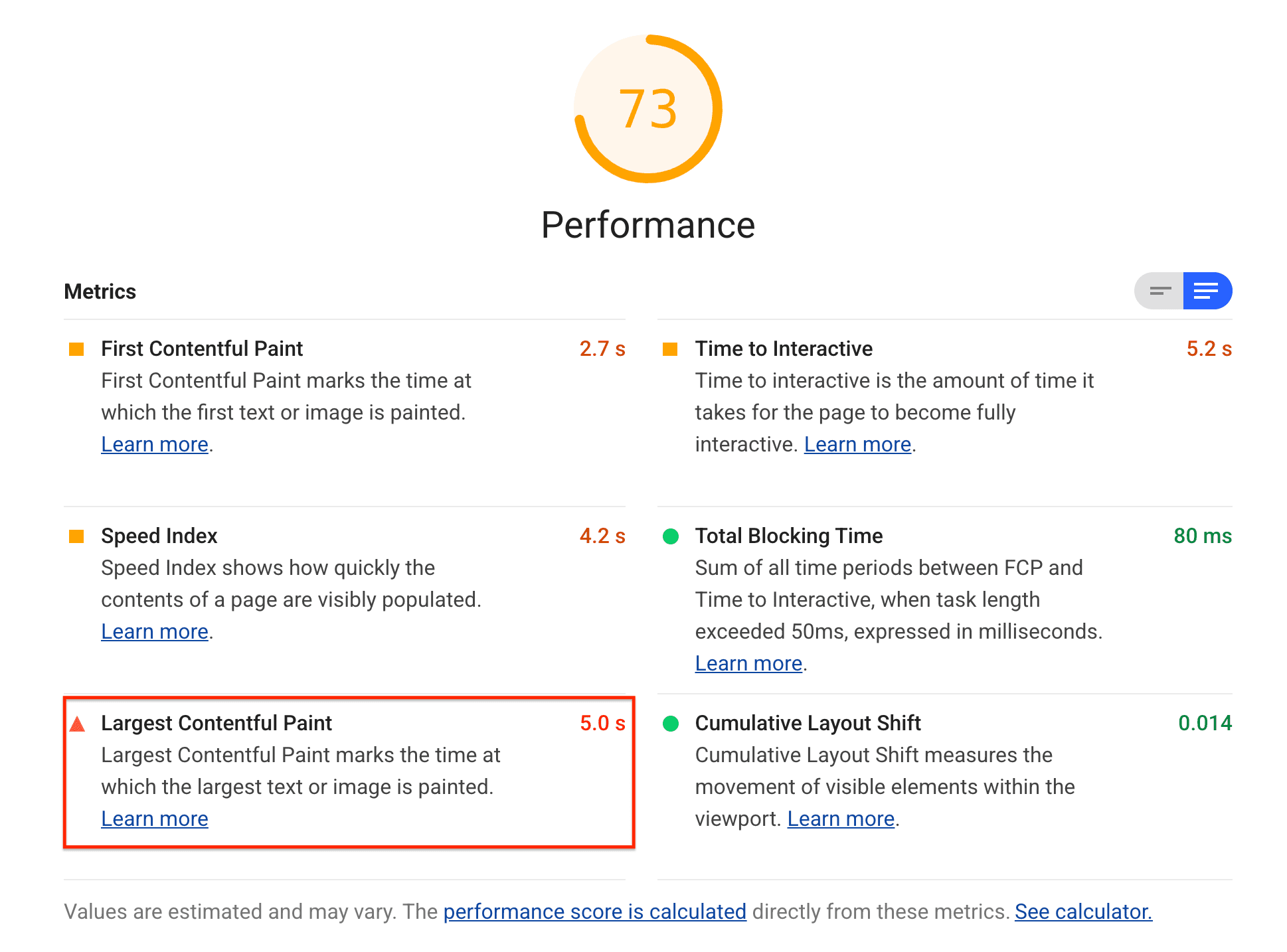 A screenshot of the Lighthouse Largest Contentful Paint audit