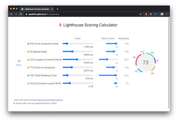 Lighthouse scoring calculator webapp