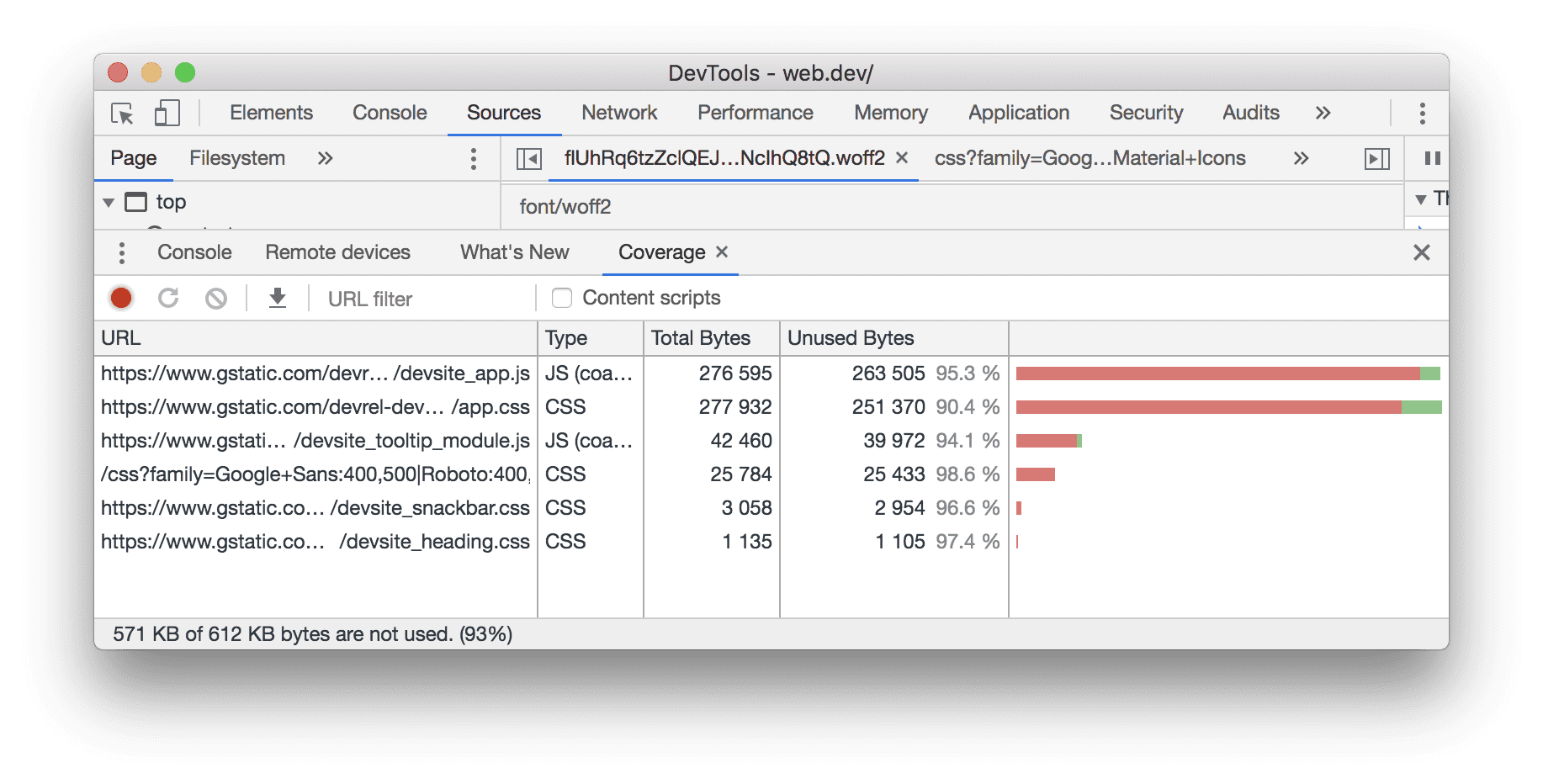 Chrome 开发者工具：Coverage 标签页