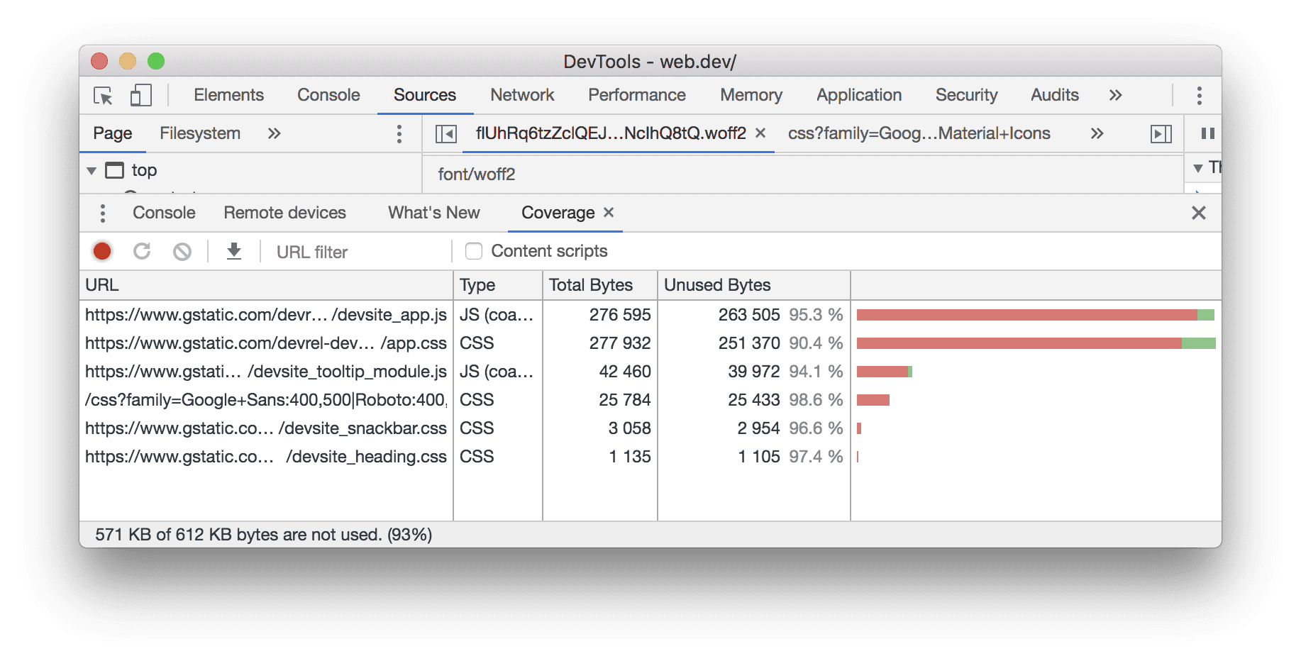 เครื่องมือสำหรับนักพัฒนาเว็บใน Chrome: แท็บความครอบคลุม
