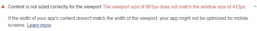 Аудит Lighthouse показывает, что контент имеет неправильный размер для области просмотра
