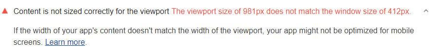 Lighthouse の監査で、コンテンツがビューポートのサイズに正しくないことを示す